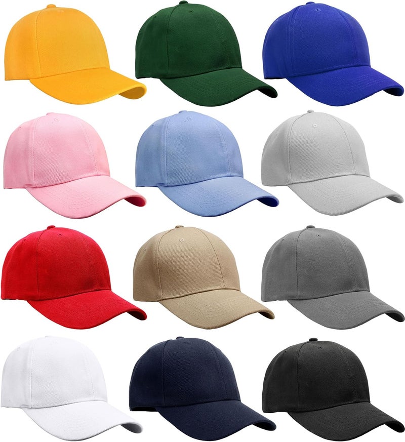 Falari Wholesale Bulk Lot 12-Pack Baseball Cap Adjustable Size Plain Blank Solid Color - Image 1